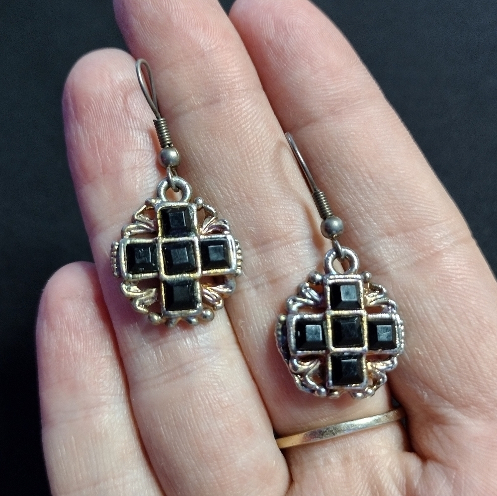 Goth Black and Silver Earrings - Picture 2 of 9